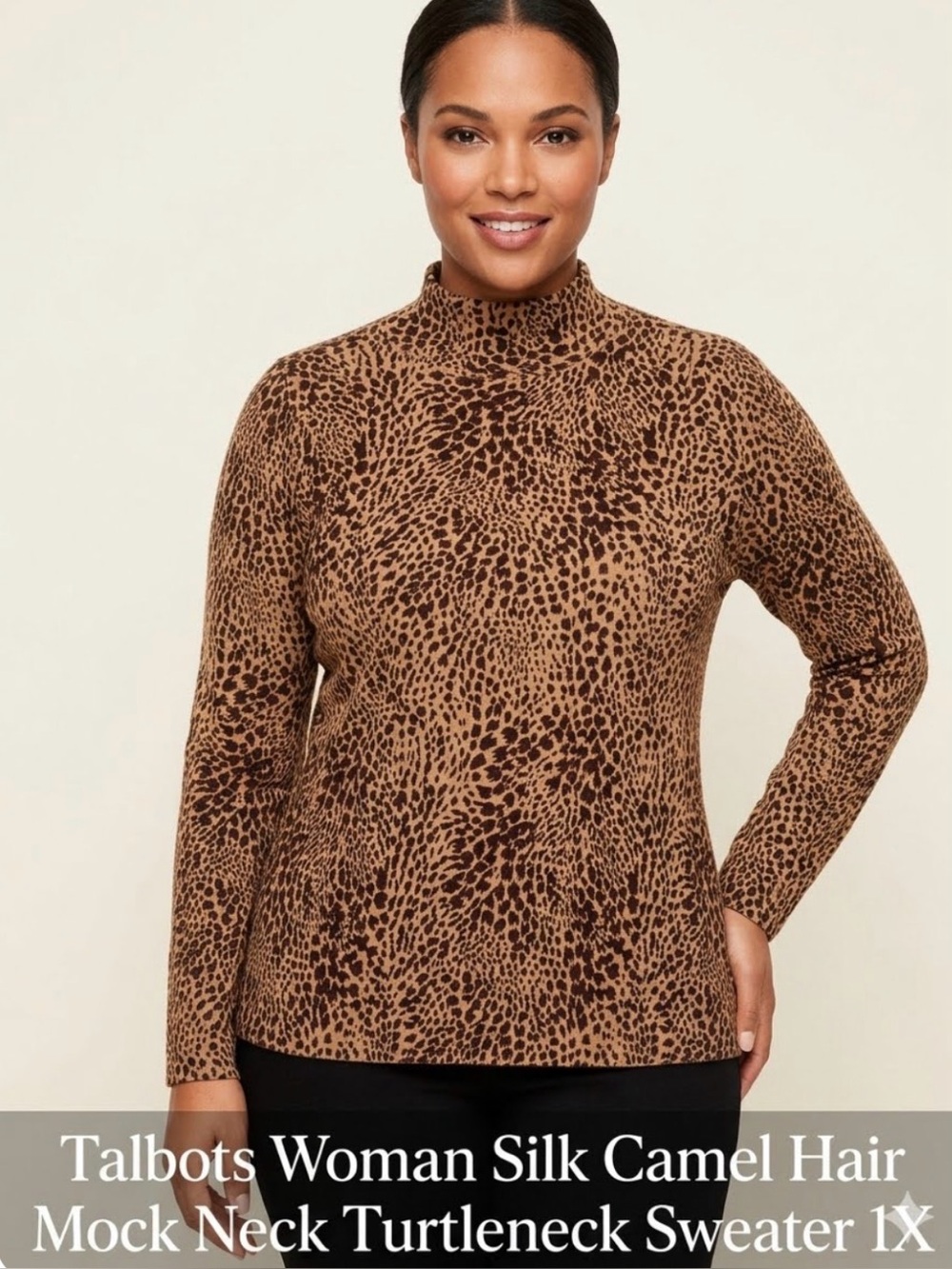 Talbots Woman Silk Camel Hair Mock Neck Turtleneck Sweater 1X